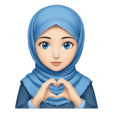 Turkish beautiful finish Konya girl blue eyes with denim hijab islamic dress and making heart with hands sticker