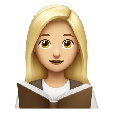 blonde woman with brown eyes shrugs shoulder with english book  sticker