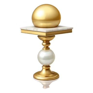Beautiful precious tall Greek White marble pedestal with a gold cushion laying on top of it with a big shiny pearl-sphere-orb laying on it sticker