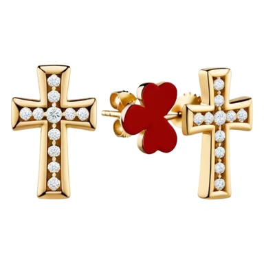 Vintage Van Cleef & Arpels Mini Cross Diamond 18K Yellow Gold Earring Studs sticker