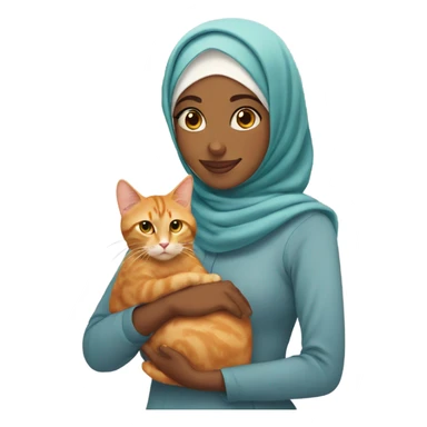Hijabi girl holding ginger cat sticker