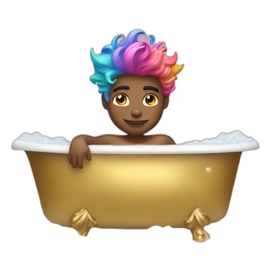 Posh-muscle-boy-with-pearl-necklace-and-rainbow-unicorn-hair-in-golden-bathtub sticker
