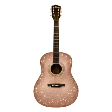 Realistic rose gold acoustic guitar with sparkly shiny glitter and diamonds on it. sticker
