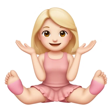 Blush smiling emoji with hands crossed under its chin and feet swinging in the back sticker