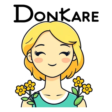 A blonde girl with flowers and the phrase:  "I don't care." sticker