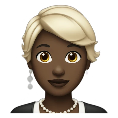 a short hair girl with a chubby black skin,wearing a pearl necklace and a black coat sticker