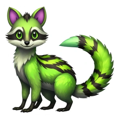 Iridescent Neon Green Civet-Numbat-Sergal-fusion-hybrid-animal-creature, full body sticker