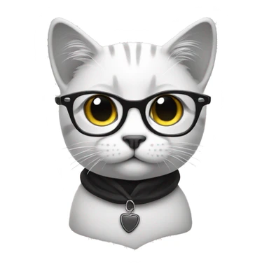 cute cat, glasses, black and white sticker
