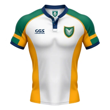 Cinematic Realistic image of a rugby jersey rendered in bold, dynamic team colors with intricately detailed fabric textures and natural creases, illuminated by dramatic stadium lighting sticker