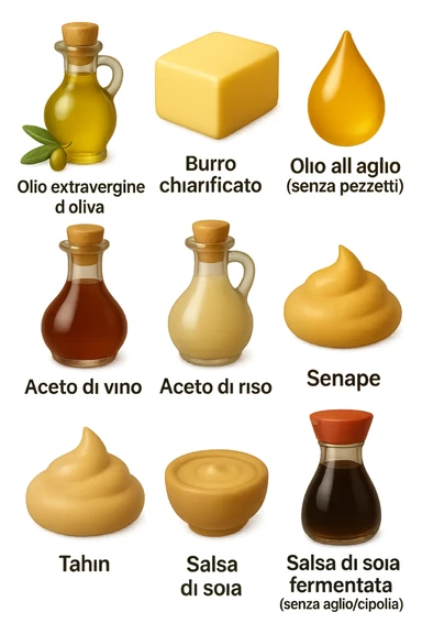 emoji stile iphone 3d di questi elementi che fluttuano in aria sparsi casualmente:

Olio extravergine d’oliva, burro chiarificato
Olio all’aglio (senza pezzetti)
Aceto di vino, aceto di riso, senape, tahin
Salsa di soia fermentata (senza aglio/cipolla)


 che fluttuano sparse casualmente in aria, le etichette dei prodotti scrivile in italiano, iperealistico 4k sticker