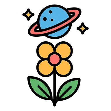 space flowers color outline icon style sticker