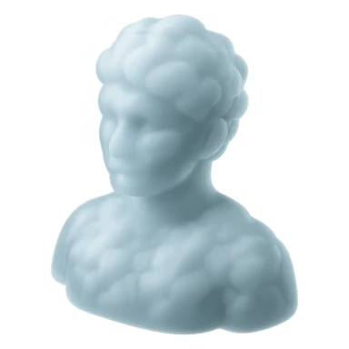 a person from shoulders up, looking straight ahead, fully composed of volumetric clouds, matte glass style sticker