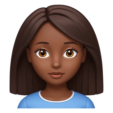Boneca digital em estilo 3D realista e fofo, semelhante a uma boneca colecionável. Mulher jovem com pele negra, olhos castanhos escuros, cabelo liso cor chocolate, longo e bem alinhado.  sticker