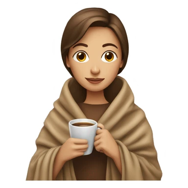 Brown hair lady wearing light brown blanket drinking coffee  sticker