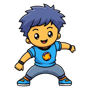 happy kid launching a beyblade, joyful expression sticker