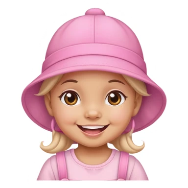 Cute baby girl with a big smile wearing a pink hat sticker