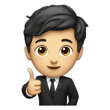 Full length young teacher in black suit pointing finger up sticker