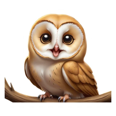 Cinematic Cute Yawning Barn Owl Portrait Emoji, Head tilted slightly with a dramatic, wide-open yawn, showcasing a soft, mottled plumage with subtle brown accents and gently drooping feathers, round amber eyes barely open in drowsy contentment, Simplified yet irresistibly adorable features, highly detailed, glowing with a soft, cozy glow, high shine, relaxed yet expressive, stylized with a touch of nocturnal whimsy, bright and endearing, soft glowing outline, capturing the essence of a sleepy yet affectionate owl, so drowsy it feels like it could glide out of the screen and curl up for a nap! sticker