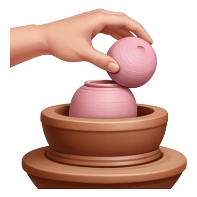 one hand throwing a pink ball of clay onto a completely empty pottery wheel with no pottery or other clay on it sticker