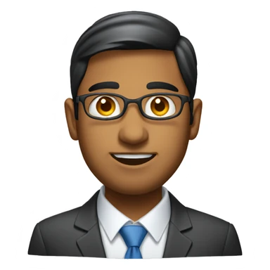 Roud faced, Indian origin IT employee wearing suite sticker