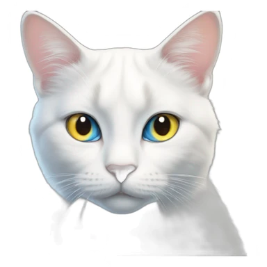 A furry white cat with heterochromia but with one blue eye and the other yellow. sticker