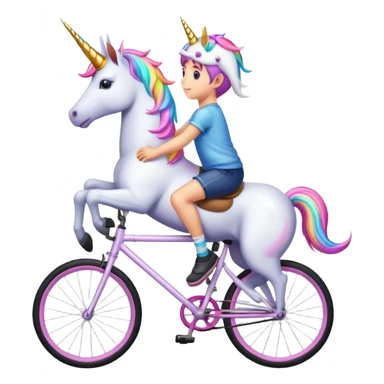 Boy riding a bike on back wheel with unicorn on Head sticker