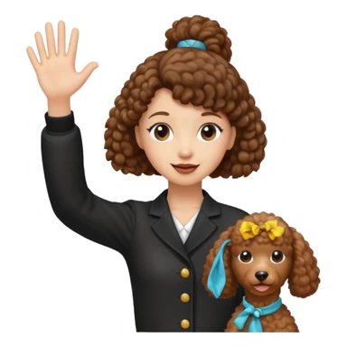Brown poodle waving hand with pony tail girl sticker