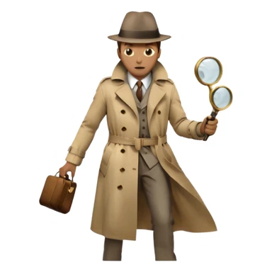 Icon for Detective Movie: A vintage movie poster-style design of a mysterious detective in a trench coat, holding a magnifying glass. Include dark alleyways, fog, and shadowy figures. The design should evoke a classic noir detective story with retro cinematic typography. Transparent background. sticker