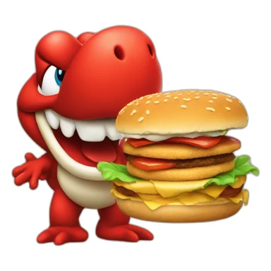  re create red Yoshi eating burger sticker