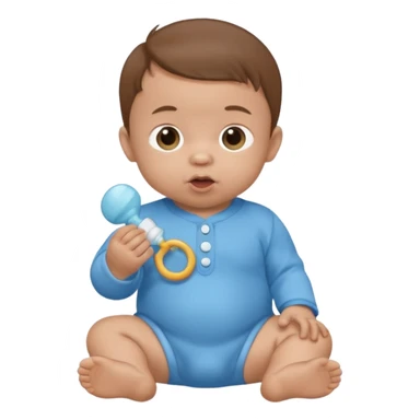 A cartoon baby with light skin, small tuft of hair, wearing a baby outfit, holding a pacifier, front-facing sticker