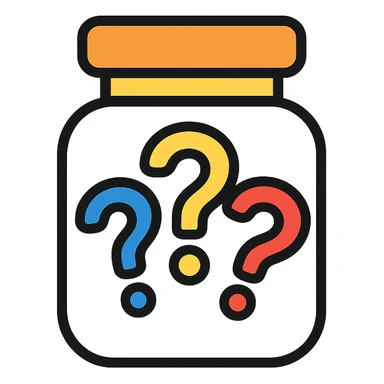 glass jar filled with question marks, color outline icon style sticker