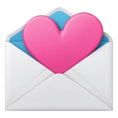 A 3D render of a white letter envelope with a vibrant pink heart sticker, clean background sticker