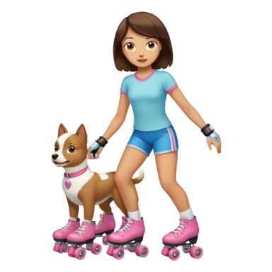 Tan Brunette on roller skates with little white dog sticker