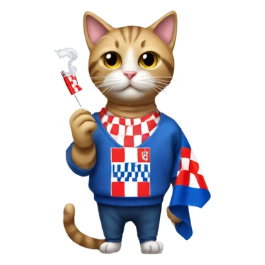 cat holding a croatian flag while smoking a cigarette  sticker