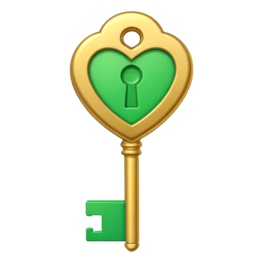 3D emoji, golden key, green check mark, professional style, white background. sticker