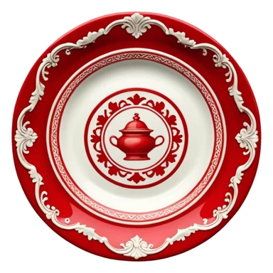 antique porcelain red plate  sticker