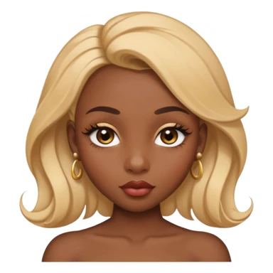 darkskin female with eyebrows that are naturally shaped and frame eyes well, eyes that are almond-shaped with defined lashes. nd lips are full with a defined cupid’s bow, add also a septum piercing that adds an edgy, stylish flair. a middle-part, honey blonde bust-down with laid baby hairs sticker