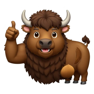 A realistic-looking bison showing its thumbs up sticker