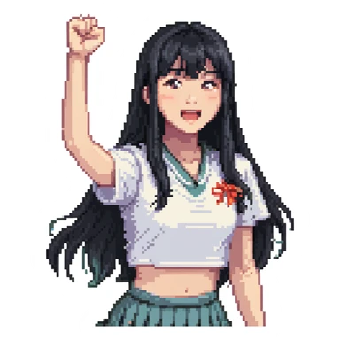 East Asian woman with long black straight hair and bangs cheering for Doosan Bears baseball team sticker