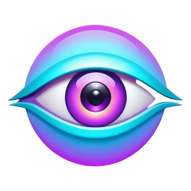futuristic minimalistic glowing eye symbol, purple and cyan gradient glow, representing vision and future, dark background, 1:1 aspect ratio, no face sticker