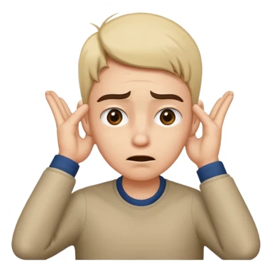 Person leaning forward with one hand behind their ear, eyebrows raised, confused face, as if saying "What? sticker