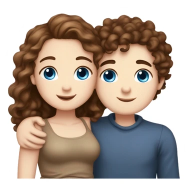 Cute chubby Girl with brown curly hair and blue eyes and pale skin with freckles hugging a tall handsome boy with brown hair brown eyes and white skin sticker