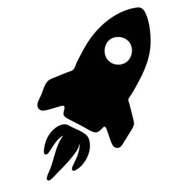 Animate this solid filled rocket icon as a flying rocket, showing motion or flames, emphasizing dynamic movement and fiery exhaust flames behind the rocket. sticker