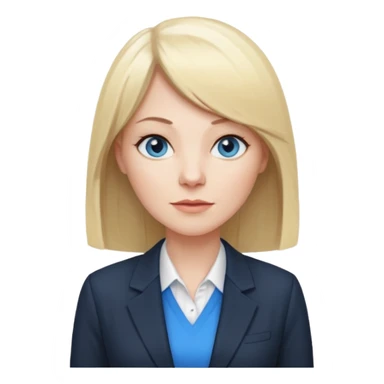 40 yr old white woman, pale skin, long straight blond hair parted in center, blue eyes, bangs, clothes for office sticker