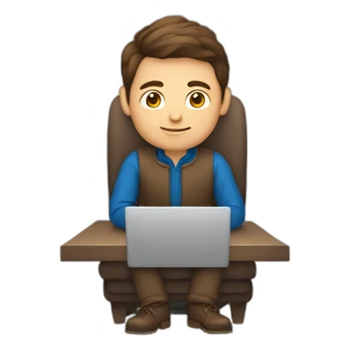 Brown hair male Developer sitting with a computer sticker
