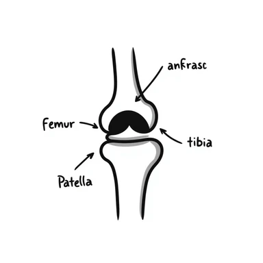 knee joint bones with labels, educational diagram of knee skeleton sticker