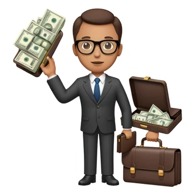 businessman in suit and glasses with an open briefcase full of dollar bills sticker