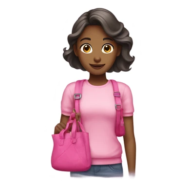 A girl with pink clothes and pink bag sticker
