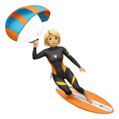 Kitesurfing blond ladie showing parachute and board sticker