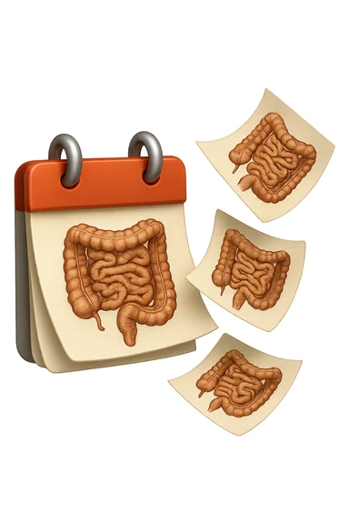 emoji stile iphone di un calendario con fogli che volano insieme, sui fogli ci sono disegnati degli intestini anatomici, iperrealistico 4k, isolato su sfondo bianco sticker